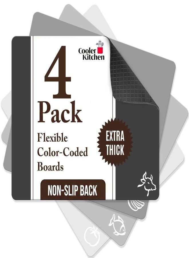 Cooler Kitchen Extra Thick Flexible Cutting Mat Set with Food Icons & "EZ-Grip" Back (Set of 4 Mats) - Flexible Cutting Boards for Kitchen - Flexible Plastic Cutting Board Set (Black and White) - Image 1