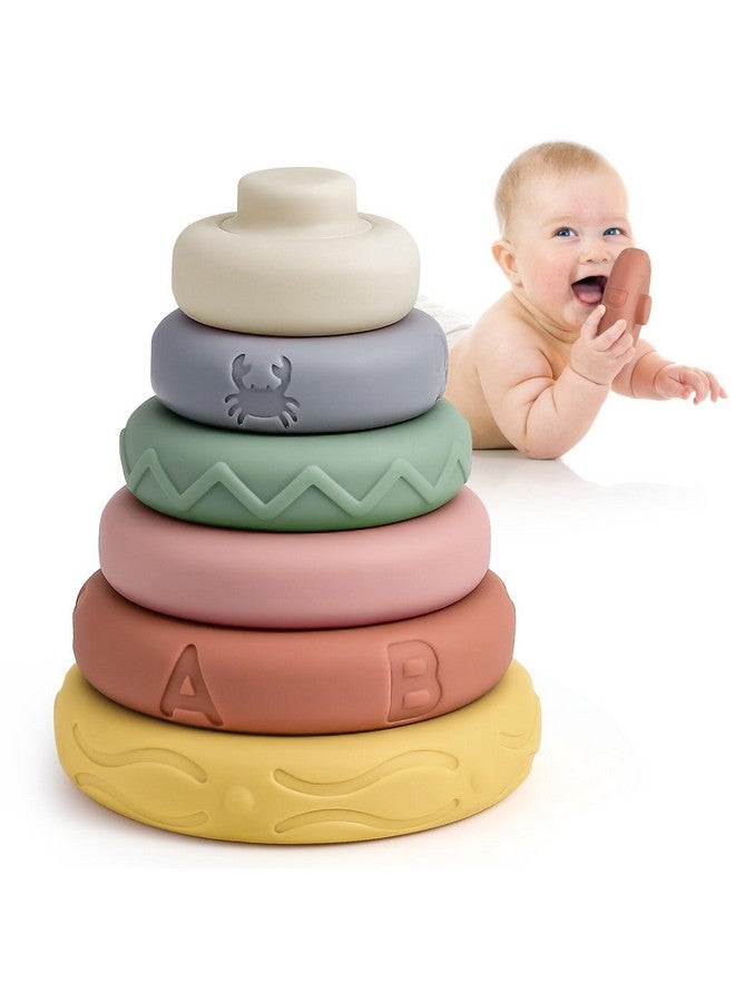 Mini Tudou 6 Pcs Stacking & Nesting Circle Toy,Soft Building Rings Stacker & Teethers,Squeeze Play with Early Educational Learning Stacking Tower, Toy for 6+ Months Boys&Girls - Image 1