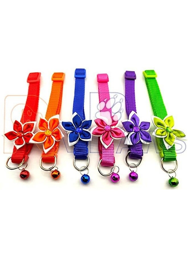 طوق بتصميم زهرة 10 مم مع ربطة عنق على شكل جرس، طوق أمان لطيف من النايلون، طوق قطط قابل للتعديل مثالي للجراء والكلاب الصغيرة (صغير، برتقالي) - Image 3