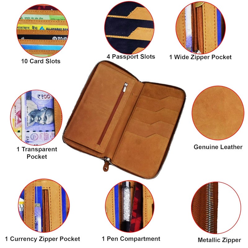 ABYS Hunter Leather RFID Protected Tan Passport Holder for Men and Women| Card Holder|Passport Pouch|Family Travel Wallet - Image 5