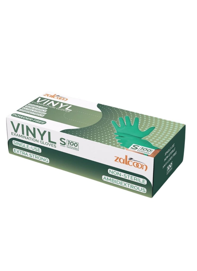 Zalcoon Vinyl Green Disposable Gloves, 4 Mil | Powder-Free, Smooth, Non-Sterile, Pack of 100 Pieces  - Image 1