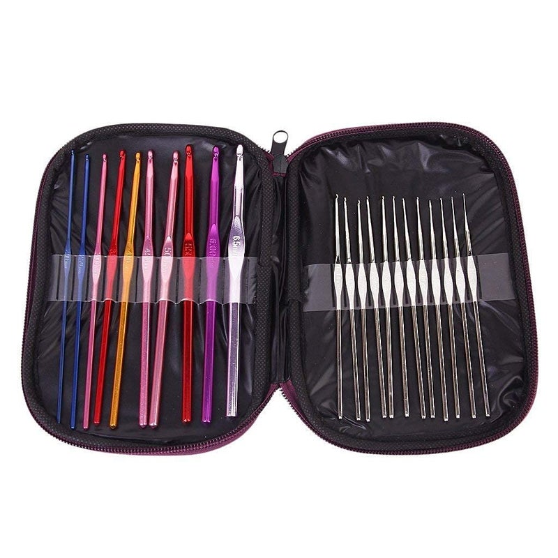 Sakrai Sakrai Aluminium Crochet Hooks Knitting Needles Set with Case Sewing Craft Sweater Woolen Cloth Yarn Set of 22 Pc 050Mm to 65Mm Multicolour