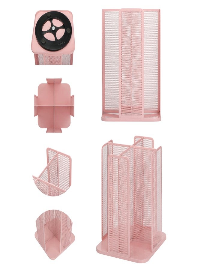 Annova Paper/Plastic Cup and Lid Holder Plastic Storage Organizer, 360°Rotating Coffee Mup Dispenser with 4 Compartments, Multifunctional Storage Rack for Home, Office, Bar, Coffee Shop (Light PInk) - Image 3