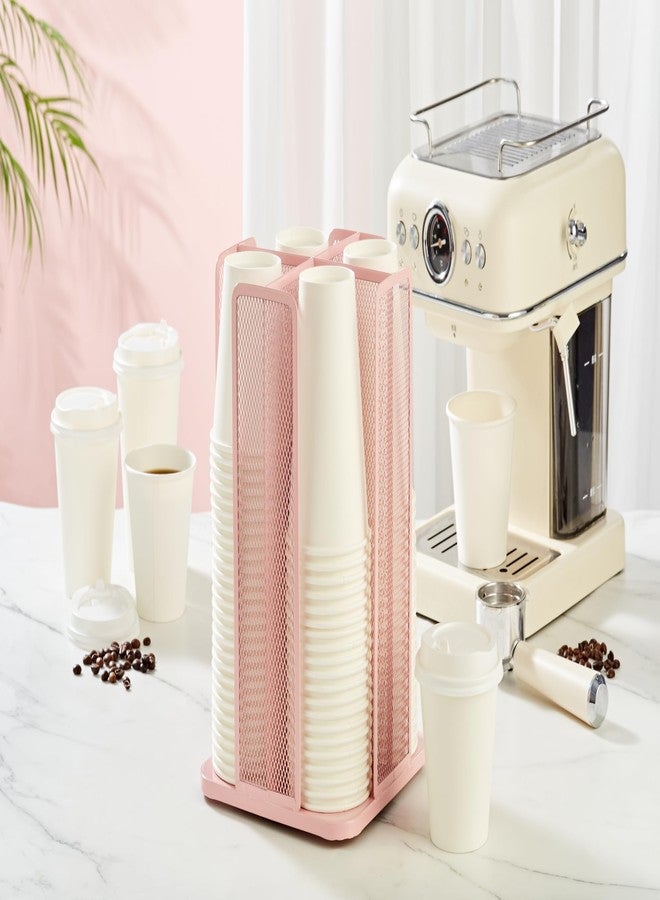 Annova Paper/Plastic Cup and Lid Holder Plastic Storage Organizer, 360°Rotating Coffee Mup Dispenser with 4 Compartments, Multifunctional Storage Rack for Home, Office, Bar, Coffee Shop (Light PInk) - Image 4