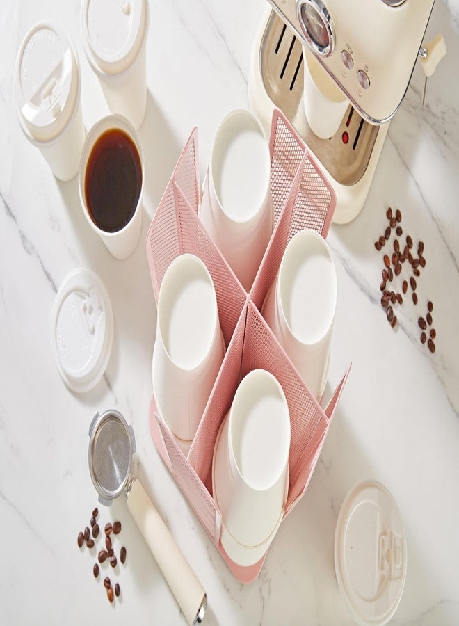 Annova Paper/Plastic Cup and Lid Holder Plastic Storage Organizer, 360°Rotating Coffee Mup Dispenser with 4 Compartments, Multifunctional Storage Rack for Home, Office, Bar, Coffee Shop (Light PInk) - Image 5