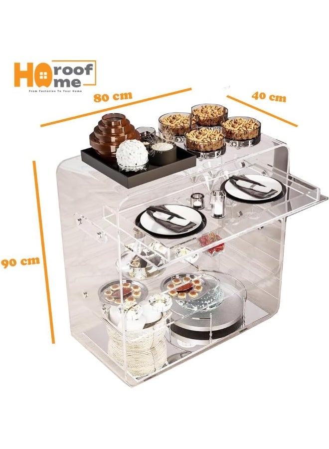 Horoof Market Horoof Home® Modern Acrylic 3-Tier Trolley with Mirror Finish – Elegant Serving & Display Cart with Wheels, 80x40x90 cm, 1.2cm thickness  - Image 2