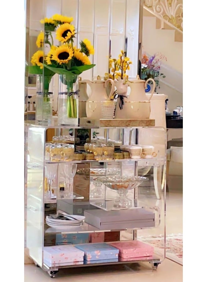 Horoof Market Horoof Home® Modern Acrylic 3-Tier Trolley with Mirror Finish – Elegant Serving & Display Cart with Wheels, 80x40x90 cm, 1.2cm thickness  - Image 3