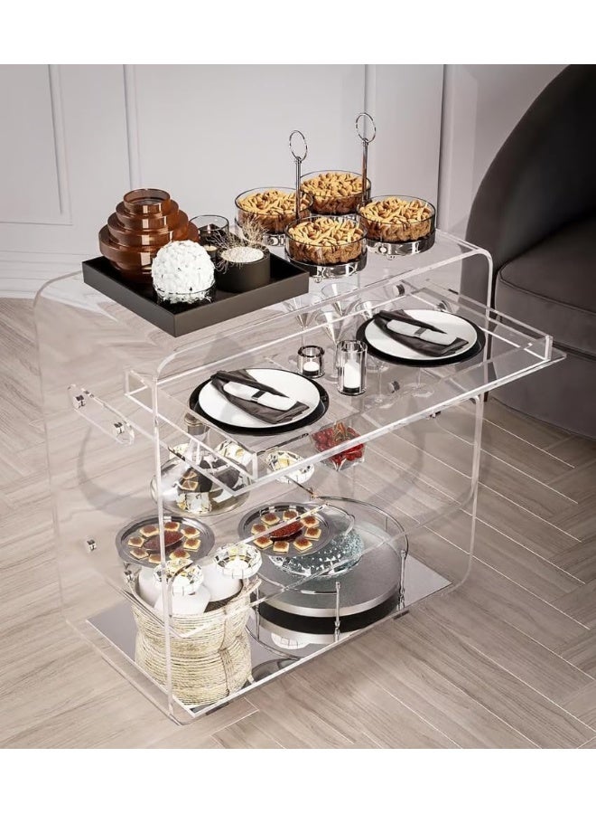 Horoof Market Horoof Home® Modern Acrylic 3-Tier Trolley with Mirror Finish – Elegant Serving & Display Cart with Wheels, 80x40x90 cm, 1.2cm thickness  - Image 1