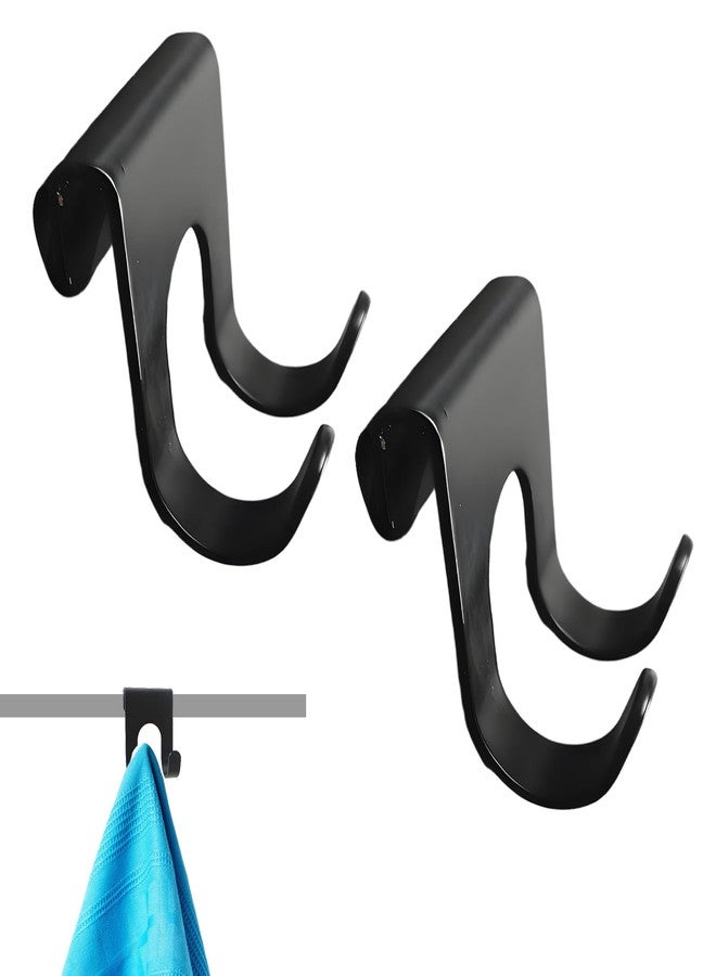 ZGGAZCA 2Pcs Black Shower Caddy Hooks with Double Hook Holder Metal Hanging Shelf Basket Rack Inside Bathroom Wall Hard Rust Proof Shelves Extender Rust-Proof Loofah Hanger - Image 1