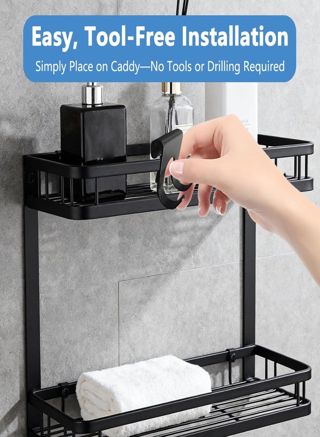 ZGGAZCA 2Pcs Black Shower Caddy Hooks with Double Hook Holder Metal Hanging Shelf Basket Rack Inside Bathroom Wall Hard Rust Proof Shelves Extender Rust-Proof Loofah Hanger - Image 5