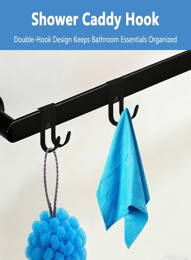 ZGGAZCA 2Pcs Black Shower Caddy Hooks with Double Hook Holder Metal Hanging Shelf Basket Rack Inside Bathroom Wall Hard Rust Proof Shelves Extender Rust-Proof Loofah Hanger - Image 3