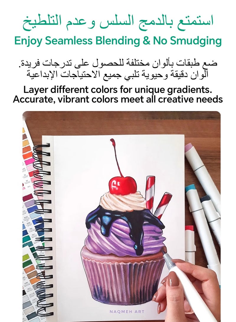 أوهوهو طقم أقلام ماركر فنية كحولية 120 لونًا، رأس مزدوج فرشاة وشحاذ، مع قلم مزج واحد، مناسب للكروكيه والتلوين للبالغين والرسم والتصوير الفني - Image 5