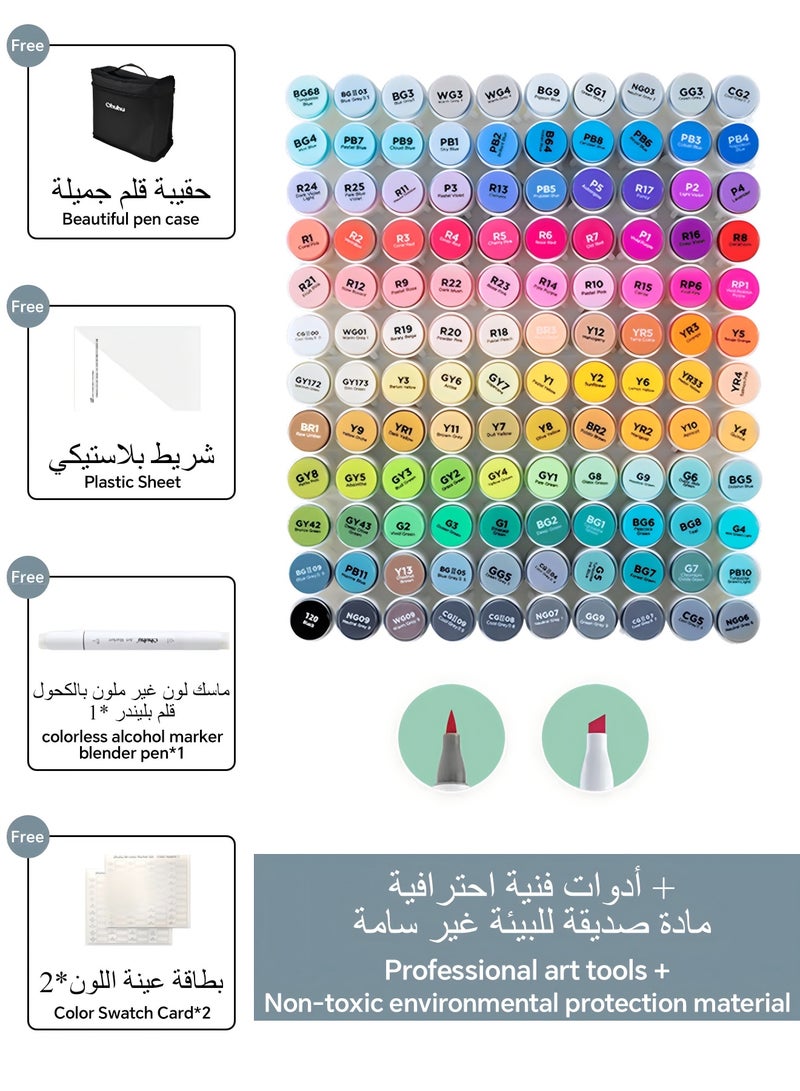 أوهوهو طقم أقلام ماركر فنية كحولية 120 لونًا، رأس مزدوج فرشاة وشحاذ، مع قلم مزج واحد، مناسب للكروكيه والتلوين للبالغين والرسم والتصوير الفني - Image 1