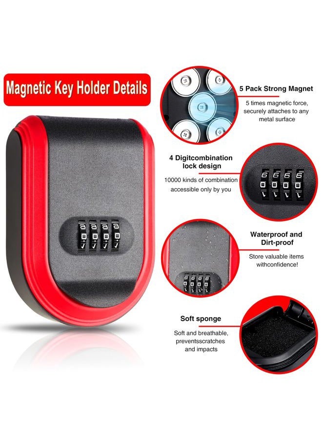 Domthent Magnetic Key Box for Under Car, Lockbox for Keys with Combination Lock, Signal Shield Bag and 5 Strong Magnets, Hide a Key Outside for Vehicle, Home or Office Use (1, RED) - Image 4