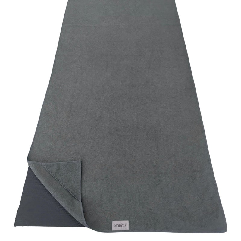NORCIA Non Slip Yoga Towel with Corner Pockets, Mat-Sized 24"x72", 100% Microfiber Sweat Absorbent, Perfect for Hot Yoga, Bikram, Pilates and More (Grey) - Image 1