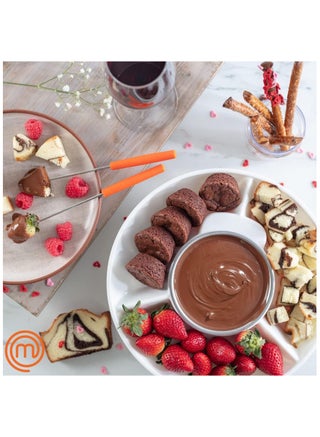 Chocolate Fondue Maker Deluxe Electric Dessert Fountain Fondue Pot Set 2 Forks  Party Serving Tray Sauce Romantic Date Fun Birthday Gift - view 5