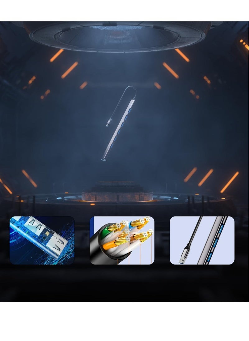 Excefore - موزع ألومنيوم USB 3.0 7 منافذ موسع، موزع USB 3.0، موزع بيانات نحيف للغاية محمول لجهاز ماك بوك، لابتوب، حاسوب شخصي، ماك برو، ماك ميني، آي ماك، سيرفس برو والمزيد - Image 1