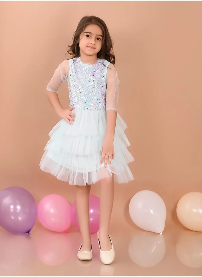 ليل بيكس Sequin Detail Mesh Frill Layer Skater Dress by Styli