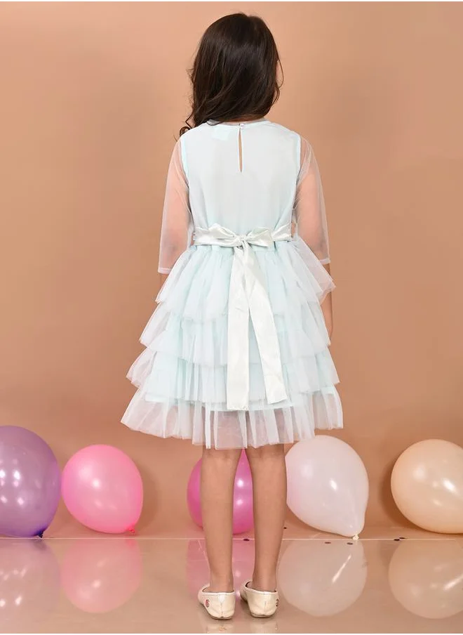 ليل بيكس Sequin Detail Mesh Frill Layer Skater Dress by Styli