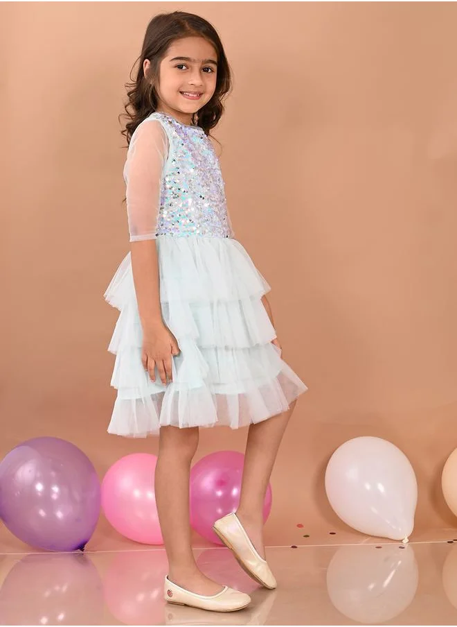 ليل بيكس Sequin Detail Mesh Frill Layer Skater Dress by Styli