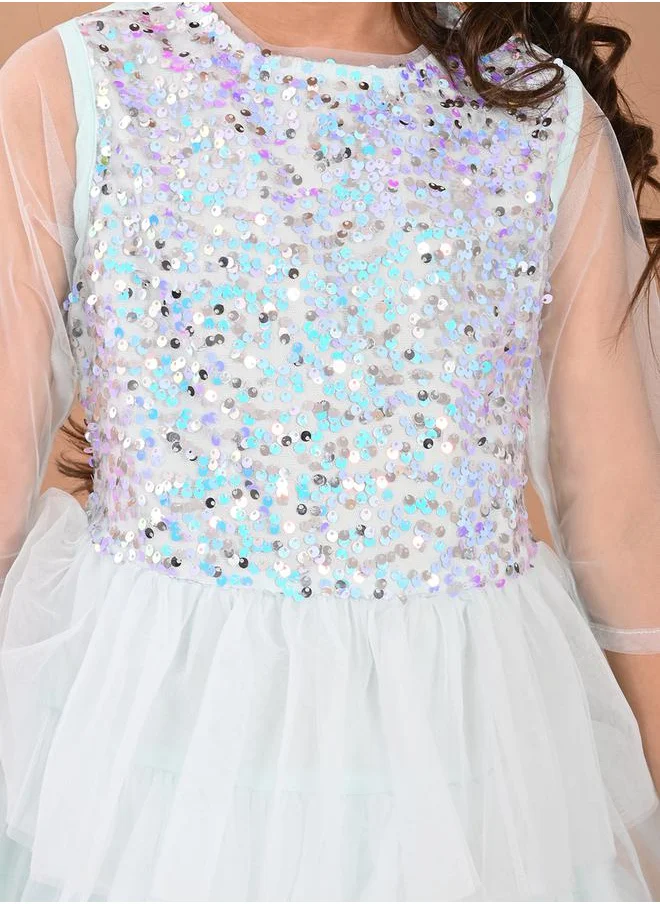 ليل بيكس Sequin Detail Mesh Frill Layer Skater Dress by Styli