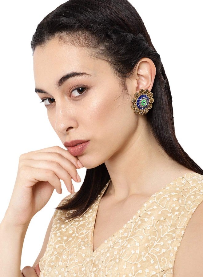 Zaveri Pearls أقراط دائرية مطلية بالمينا بلونين من زافيري بيرلز للنساء - ZPFK8748 - Image 4