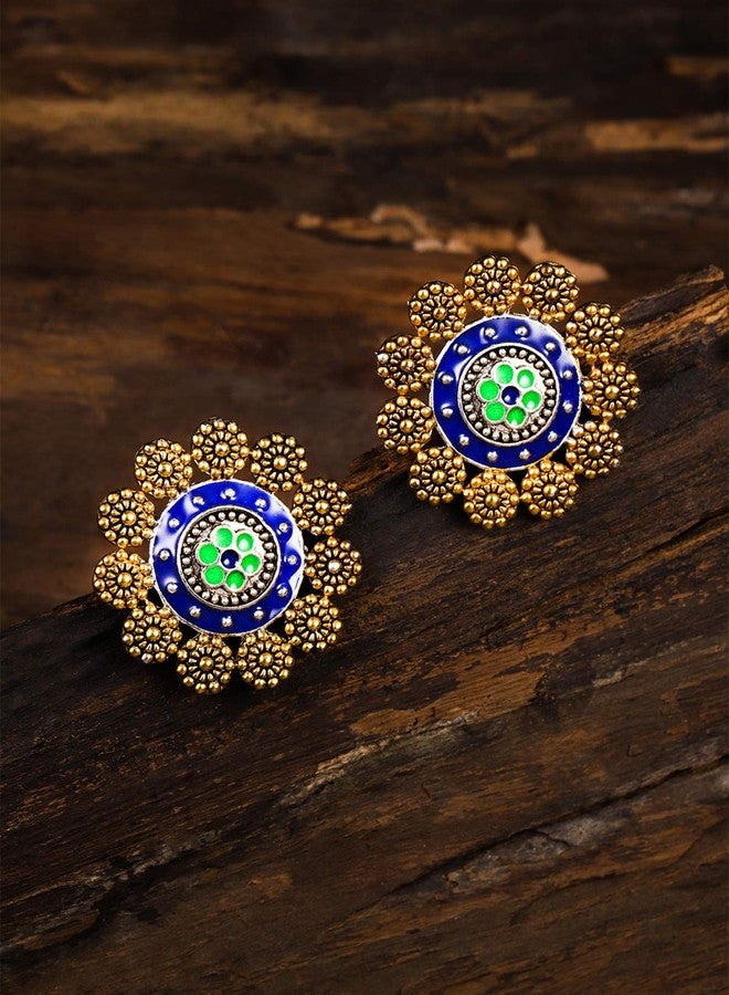 Zaveri Pearls أقراط دائرية مطلية بالمينا بلونين من زافيري بيرلز للنساء - ZPFK8748 - Image 3