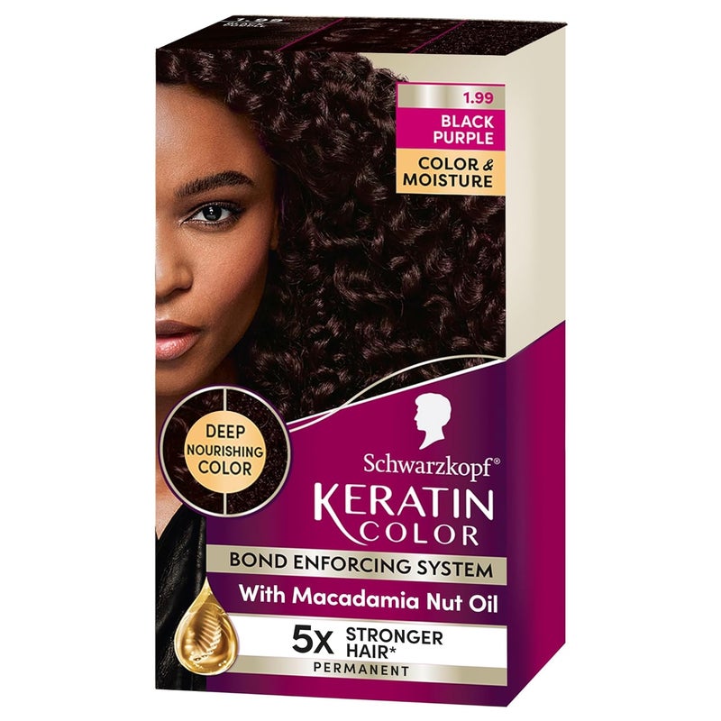 Schwarzkopf Keratin Color Permanent Hair Color 199 Black Purple 1 Application  Professionally Inspired Permanent Hair Dye for up to 80 Less Breakage vs Untreated Hair and upto 100 Gray Coverage