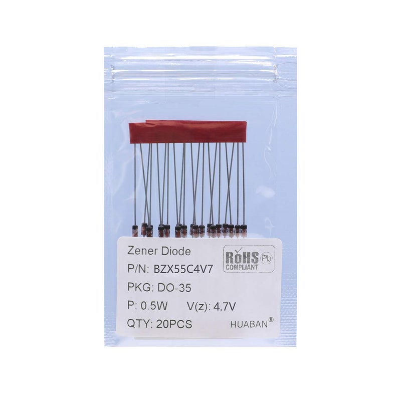 HUABAN 20PCS 1/2W BZX55C4V7 Silicon Planar Power Zener Diodes DO-35 Axial Diode 0.5W 4.7V - Image 1