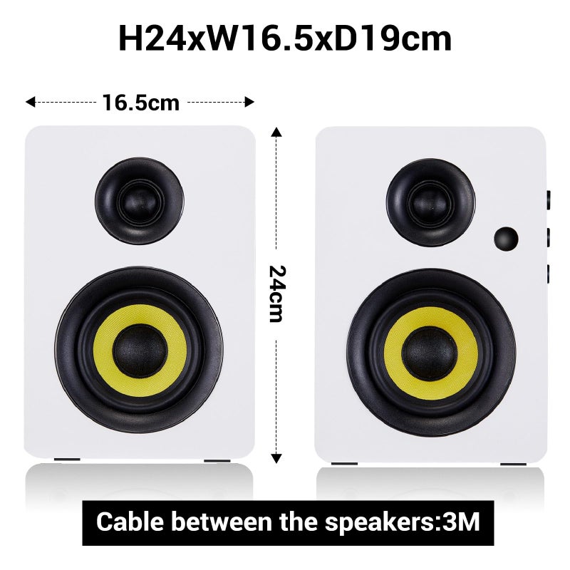 Sanyun سماعات سانيون SW206 4 بوصة HiFi للكتب مع وضع الاستوديو، 80 واط نشطة، بلوتوث 5.4/بصري/كوكسيل/TRS/أكس/24 بت DAC USB، لجهاز الفونوغراف، التلفاز، الكمبيوتر المكتبي، خزانة MDF، تحكم عن بعد، أبيض - Image 2