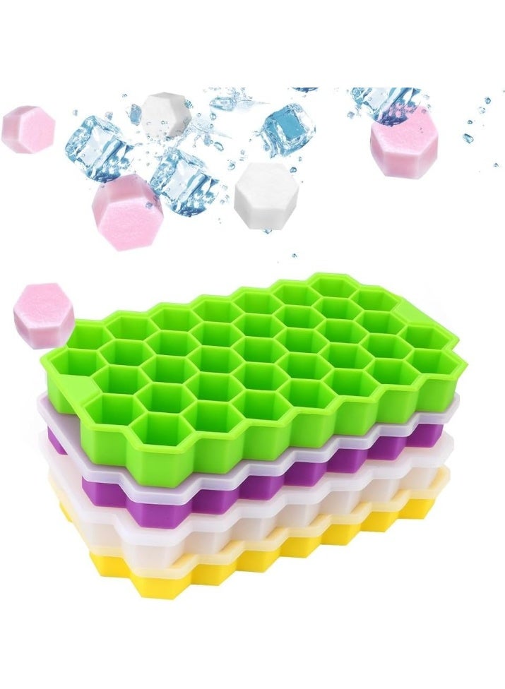 صينية مكعبات الثلج السيليكون مع غطاء – قالب ثلج مرن شكل قرص العسل سهل الفك وآمن للطعام، مثالي للمشروبات والعصائر والقهوة والكوكتيلات – مقاوم للالتصاق وسهل التنظيف (قطعة واحدة – متعدد الألوان) - Image 1