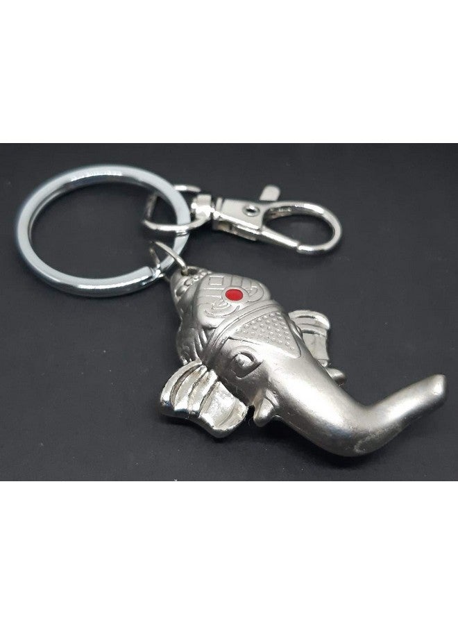 AURA حافظة مفاتيح معدنية هدايا حظ غانيش غانباتي فيناياك إيكدنتا للأولاد والبنات والرجال والنساء للدراجات والسيارات فضي - Image 3