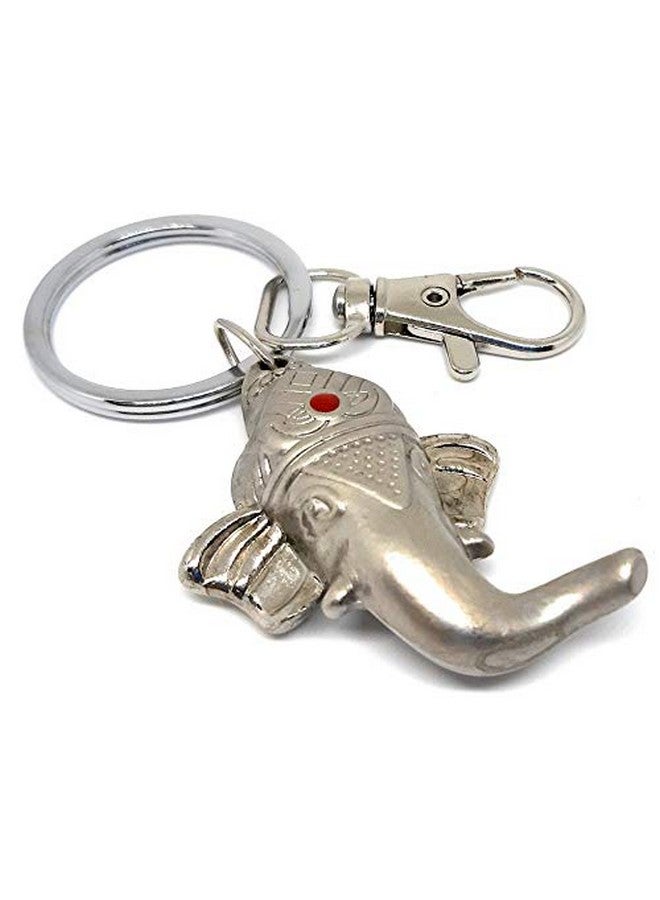 AURA حافظة مفاتيح معدنية هدايا حظ غانيش غانباتي فيناياك إيكدنتا للأولاد والبنات والرجال والنساء للدراجات والسيارات فضي - Image 1