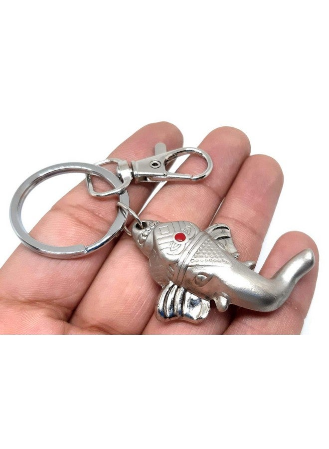 AURA حافظة مفاتيح معدنية هدايا حظ غانيش غانباتي فيناياك إيكدنتا للأولاد والبنات والرجال والنساء للدراجات والسيارات فضي - Image 2