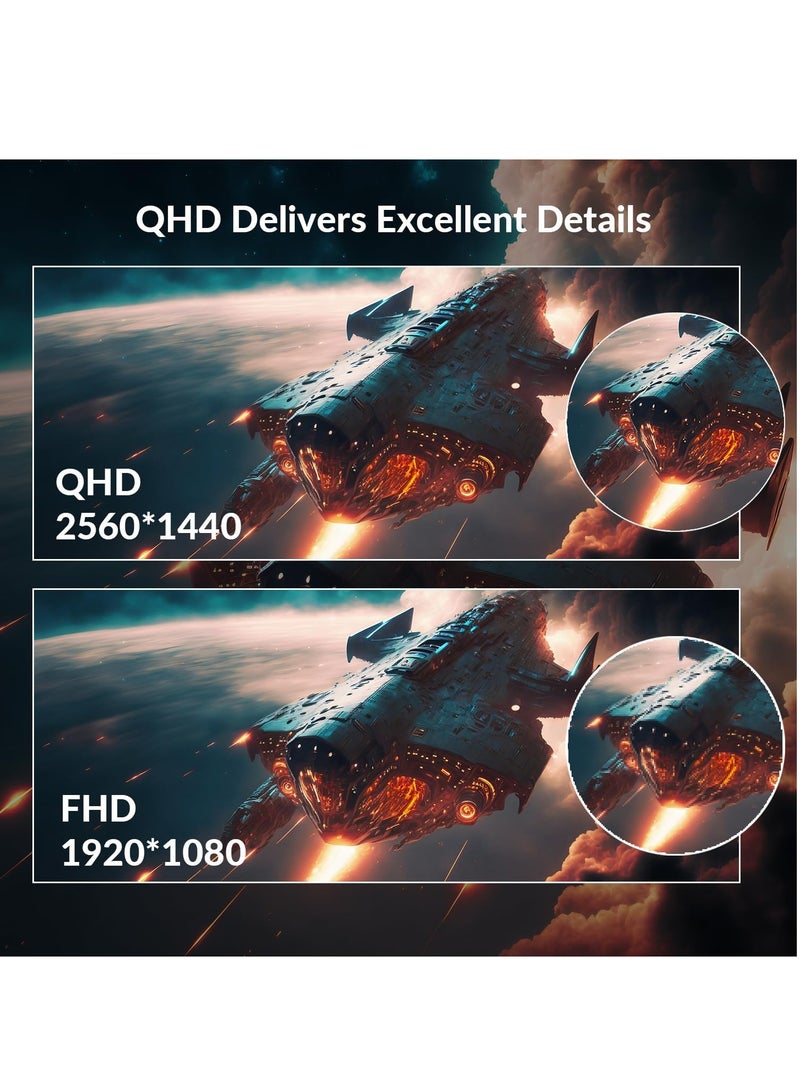فلاشهوك شاشة كمبيوتر منحنية مقاس 27 بوصة، 180 هرتز، QHD 1440p، HDR، 99% sRGB، 2800R، متوافقة مع VESA، للكمبيوتر اللوحي/الكمبيوتر المكتبي/PS4، حواف ضيقة على ثلاثة جوانب، فلتر للضوء الأزرق، 2 منفذ HDMI، 2 منفذ DP ومنفذ صوت - أسود  - Image 4