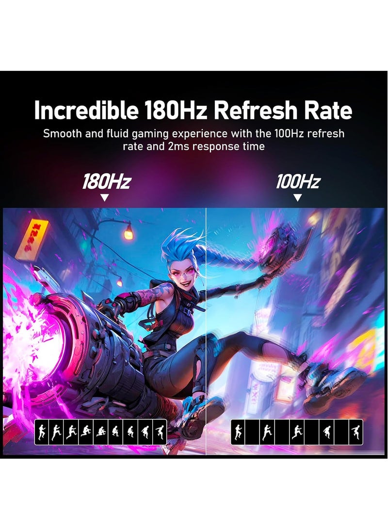 فلاشهوك شاشة كمبيوتر منحنية مقاس 27 بوصة، 180 هرتز، QHD 1440p، HDR، 99% sRGB، 2800R، متوافقة مع VESA، للكمبيوتر اللوحي/الكمبيوتر المكتبي/PS4، حواف ضيقة على ثلاثة جوانب، فلتر للضوء الأزرق، 2 منفذ HDMI، 2 منفذ DP ومنفذ صوت - أسود  - Image 5