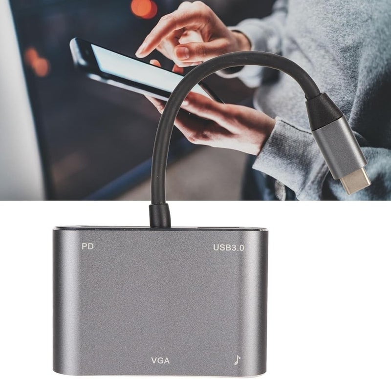 جوشيدا محول من نوع C إلى VGA 4K HDMI، محول متعدد الأوصال USB C بتصميم 5 في 1، يدعم تقنيات 4K HDMI وVGA وتوصيل الطاقة بقوة 87 واط، ومنفذ USB 3.0 ومنفذ صوتي بحجم 3.5 مم، مناسب لأجهزة اللابتوب والكمبيوتر التي تستخدم منفذ Type C - Image 4