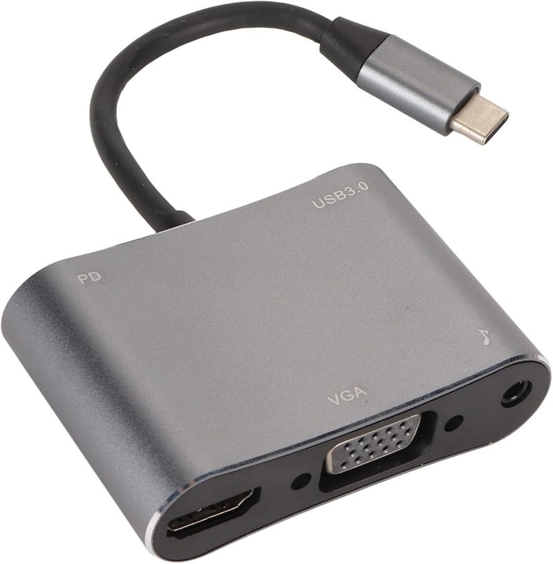 جوشيدا محول من نوع C إلى VGA 4K HDMI، محول متعدد الأوصال USB C بتصميم 5 في 1، يدعم تقنيات 4K HDMI وVGA وتوصيل الطاقة بقوة 87 واط، ومنفذ USB 3.0 ومنفذ صوتي بحجم 3.5 مم، مناسب لأجهزة اللابتوب والكمبيوتر التي تستخدم منفذ Type C - Image 1