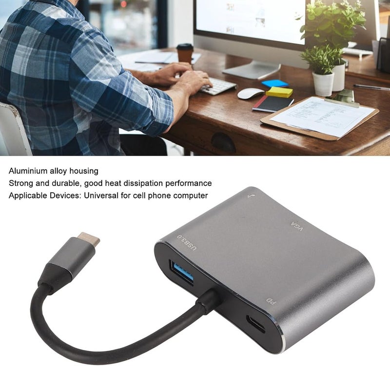 جوشيدا محول من نوع C إلى VGA 4K HDMI، محول متعدد الأوصال USB C بتصميم 5 في 1، يدعم تقنيات 4K HDMI وVGA وتوصيل الطاقة بقوة 87 واط، ومنفذ USB 3.0 ومنفذ صوتي بحجم 3.5 مم، مناسب لأجهزة اللابتوب والكمبيوتر التي تستخدم منفذ Type C - Image 3