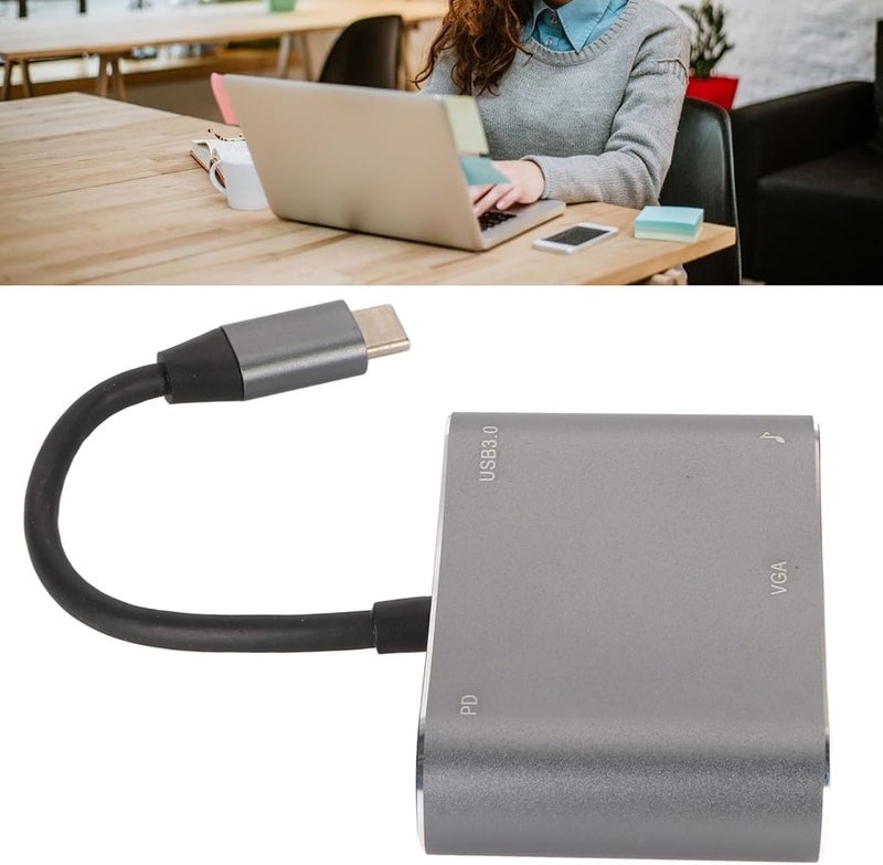جوشيدا محول من نوع C إلى VGA 4K HDMI، محول متعدد الأوصال USB C بتصميم 5 في 1، يدعم تقنيات 4K HDMI وVGA وتوصيل الطاقة بقوة 87 واط، ومنفذ USB 3.0 ومنفذ صوتي بحجم 3.5 مم، مناسب لأجهزة اللابتوب والكمبيوتر التي تستخدم منفذ Type C - Image 5