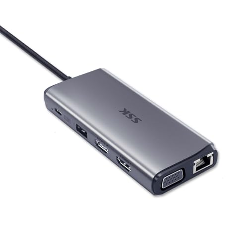 SSK USB C Hub, 11 in 1 Laptop Docking Station Dual Monitor,Thunderbolt Dock Triple Display with 2 HDMI+VGA, 100W PD, RJ45 Ethernet, 3 USB for MacBook/Lenovo/HP, Silver - Image 1