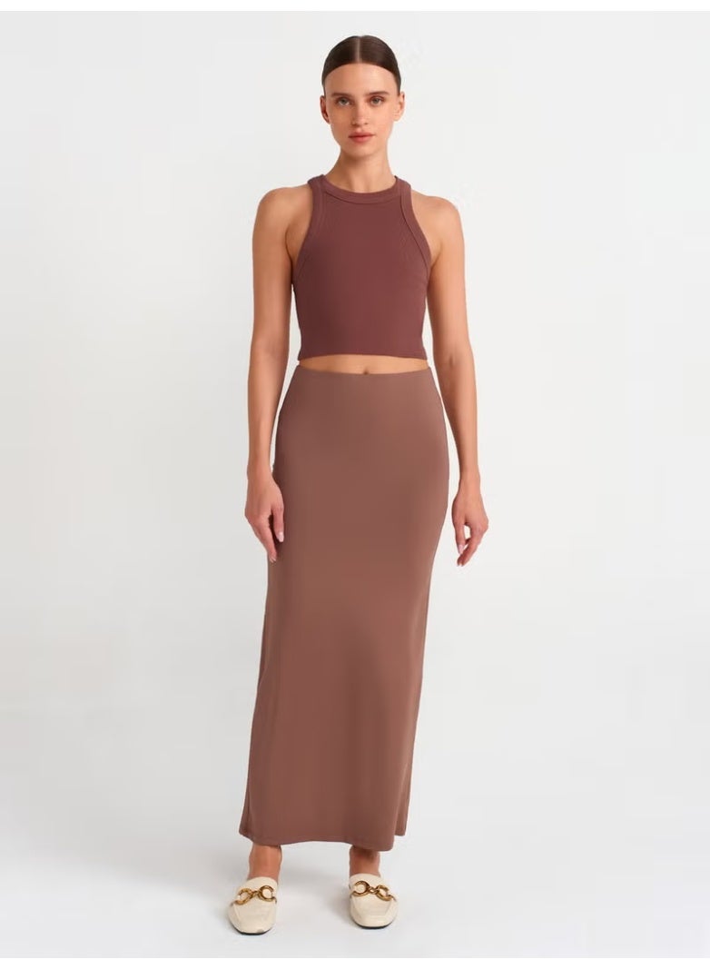 Dilvin 20810 Crop Top-Brown - Image 3