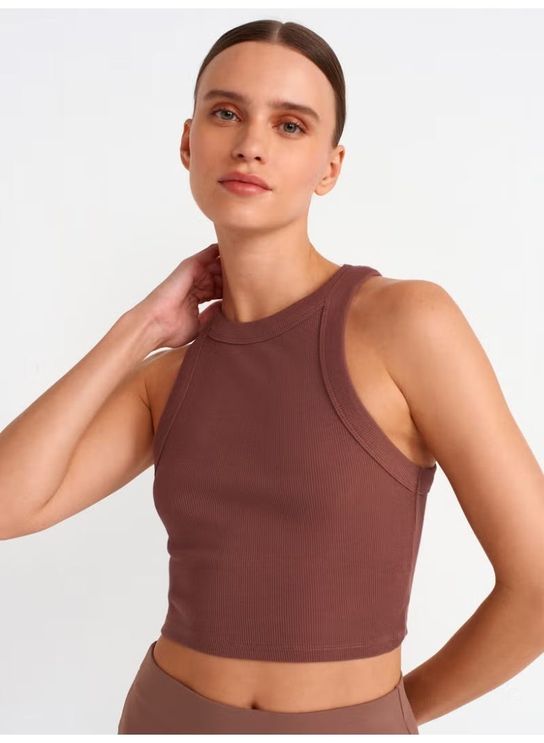 Dilvin 20810 Crop Top-Brown - Image 1