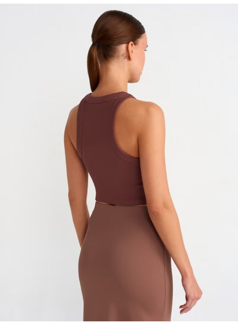 Dilvin 20810 Crop Top-Brown - Image 2