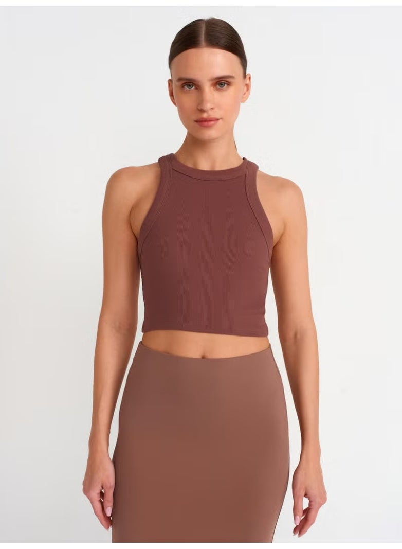 Dilvin 20810 Crop Top-Brown - Image 4