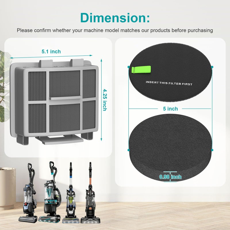 LANROON 39883 Filters for Bissell Pet Hair Eraser 39883 3418 3774F 3409 3774 3774G 3775 3415 3404 3402 SurfaceSense Lift-Off Vacuums (2Filter+4Foam) - Image 5