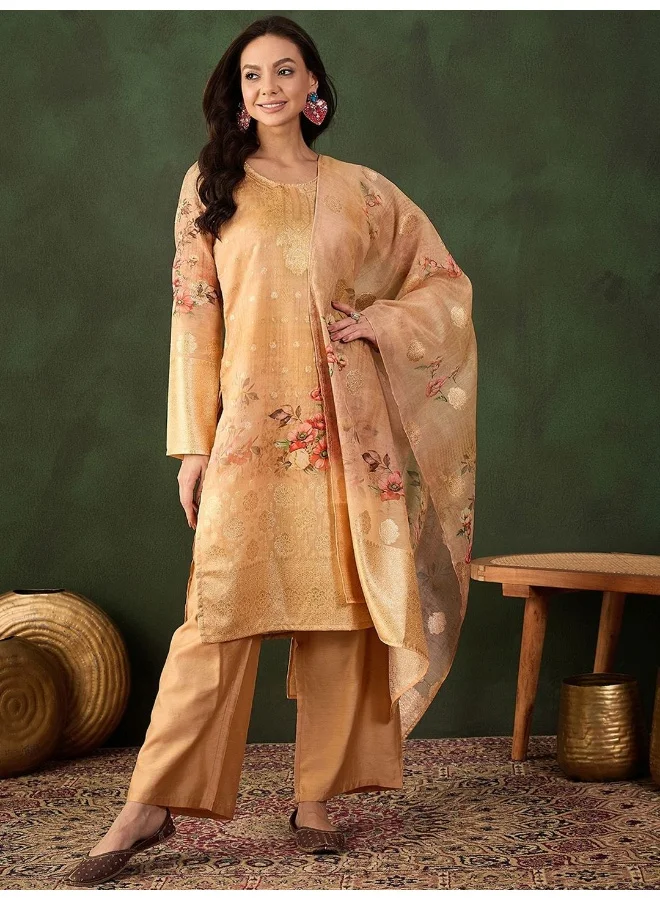 أيه كيه إس Gold Jacquard Kurta Set With Digital Printed Dupatta