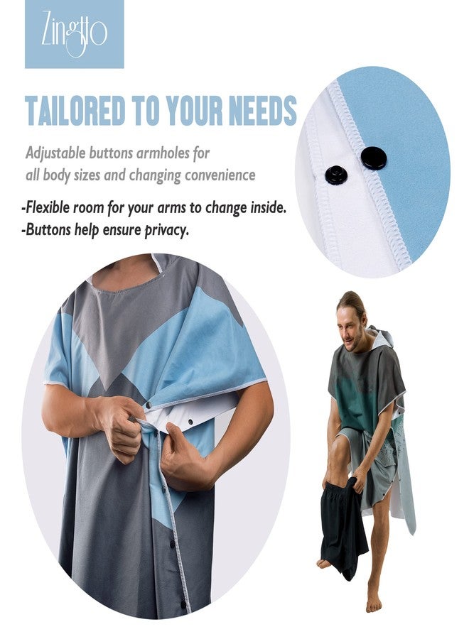 Zingtto Surf Poncho Changing Robe with Hood. Beach Poncho for Men and Women. Oversized Hooded Beach Towel Adult Bath Swim Robe Microfiber Wetsuit Quick-Dry Surf Accessories - Image 3