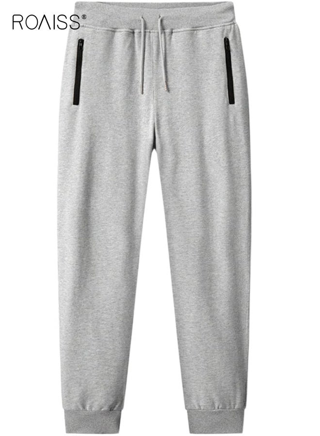 رويس بنطلون رياضي رجالي من القطن بقصّة فضفاضة وواسعة وبنطلون رياضي مستقيم الساق للرجال بنطلون رياضي رجالي بجيوب بسحاب للياقة البدنية والجري والتدريب النشط والرياضات الخارجية بنطلون رياضي بلون سادة - Image 1