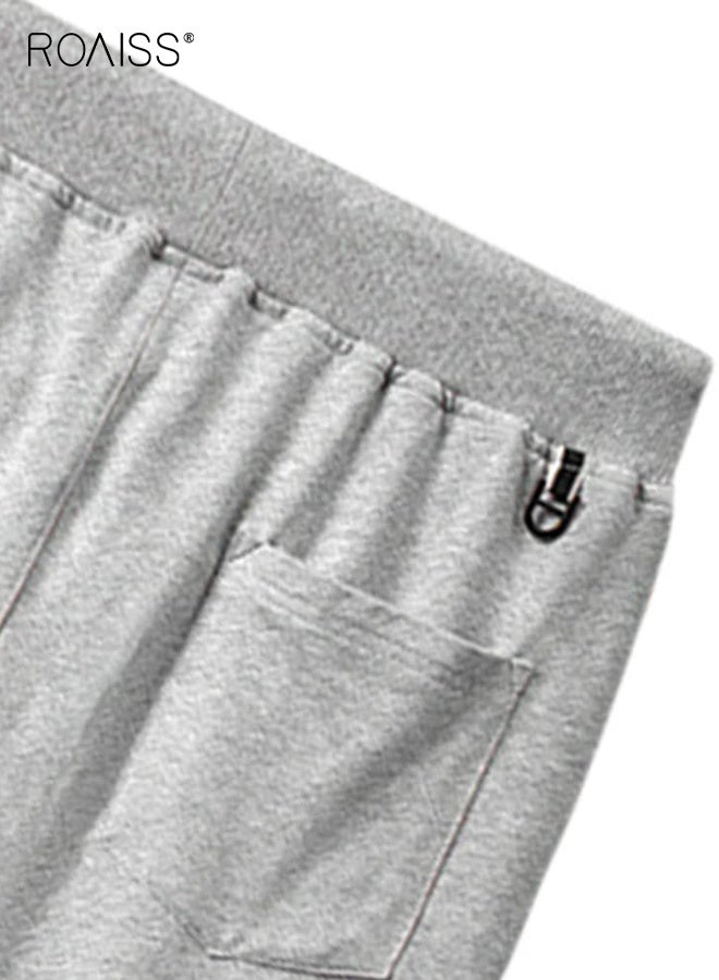 رويس بنطلون رياضي رجالي من القطن بقصّة فضفاضة وواسعة وبنطلون رياضي مستقيم الساق للرجال بنطلون رياضي رجالي بجيوب بسحاب للياقة البدنية والجري والتدريب النشط والرياضات الخارجية بنطلون رياضي بلون سادة - Image 5
